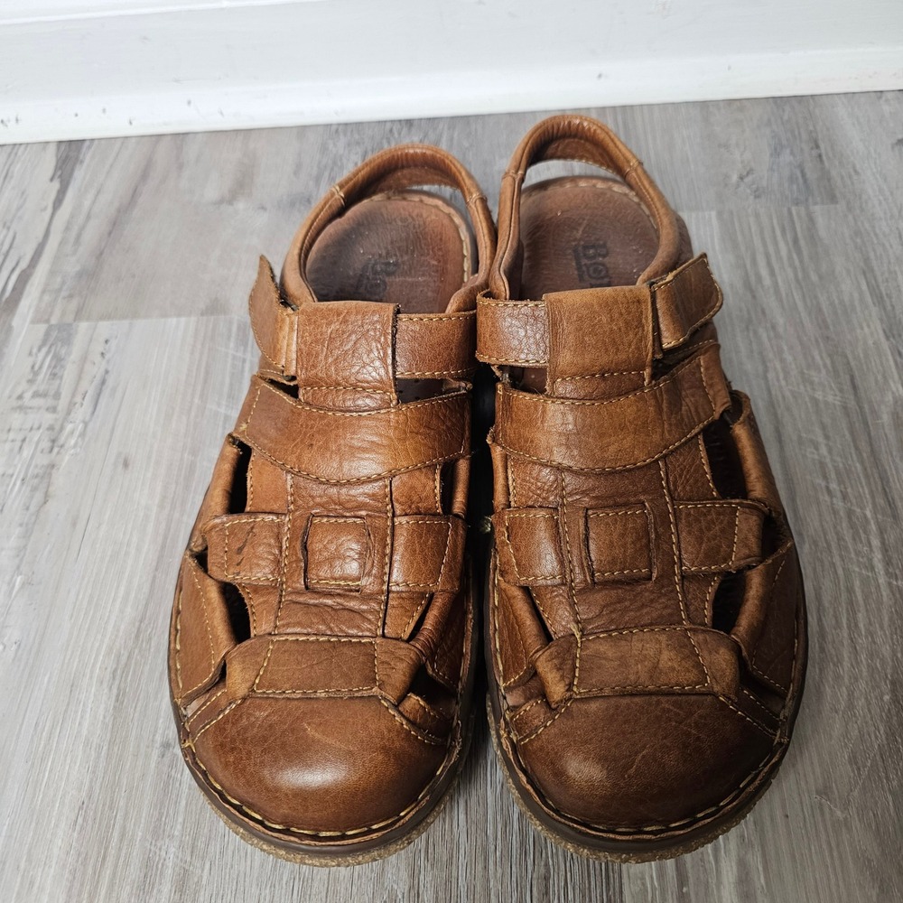 Born Leather Fisherman Sandals Men 12 Brown Rugged Coastal Comfort Shoes